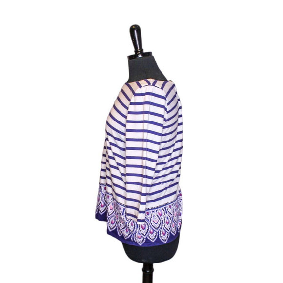 Lilly Pulitzer Striped Top Pullover Paisley 100% Cotton Boat Neck Size L - Picture 2 of 4